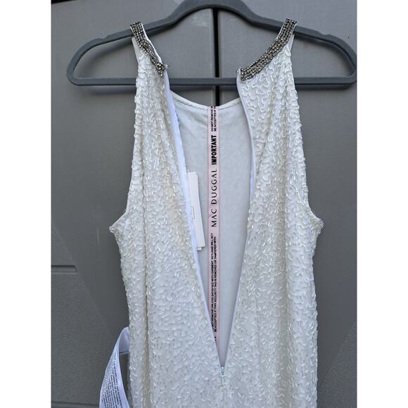 Mac Duggal Beaded Halter Neck Column Sheath Gown Sleeveless White Bridal Sz 14 - Picture 10 of 16